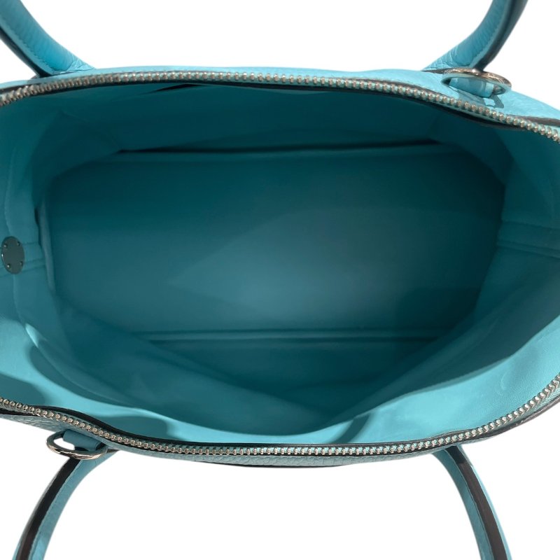 HERMES 愛馬仕 BOLIDE 31 保齡球包 皮革 淺藍色系 銀釦-12