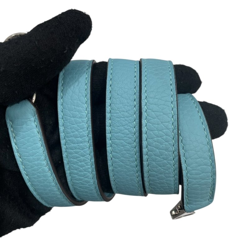 HERMES 愛馬仕 BOLIDE 31 保齡球包 皮革 淺藍色系 銀釦-13