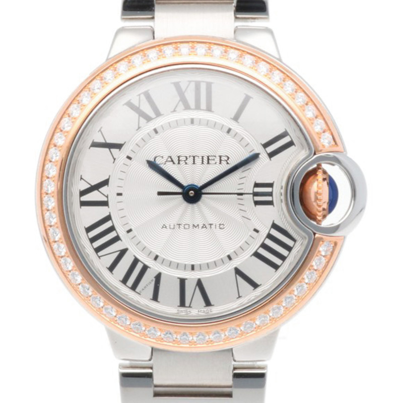 卡地亞藍氣球腕錶，精鋼錶殼，3753自動上鍊機芯，已翻新，女士腕錶，鑲鑽錶圈-0