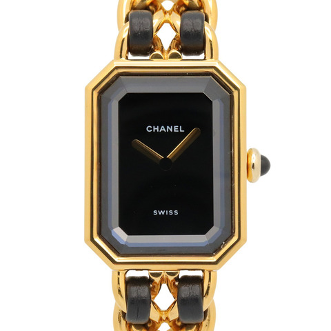 香奈兒 (Chanel) CHANEL Première M 系列腕錶，鍍金皮革錶帶，女士款，黑色，H0001