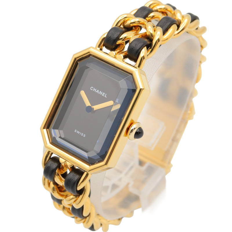 香奈兒 (Chanel) CHANEL Première M 系列腕錶，鍍金皮革錶帶，女士款，黑色，H0001-1