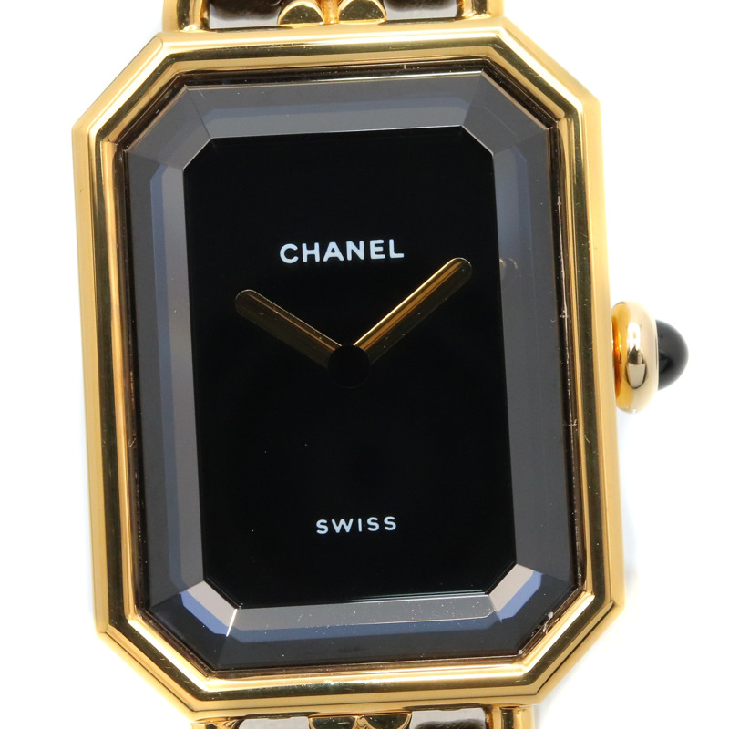 香奈兒 (Chanel) CHANEL Première M 系列腕錶，鍍金皮革錶帶，女士款，黑色，H0001-2