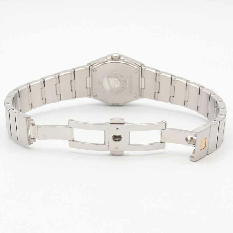 歐米茄星座系列鑲鑽錶圈12鑽女錶，不鏽鋼錶殼，白色錶盤，珍珠母貝錶帶，型號123.15.24.60.55.005-3