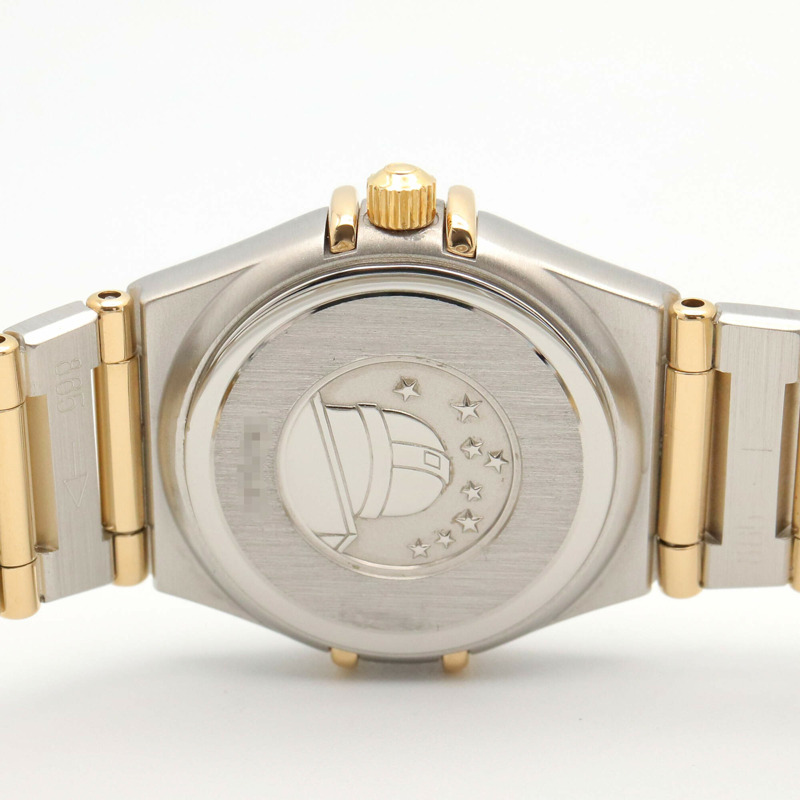 歐米茄星座系列迷你鑲鑽錶圈12P腕錶，18K（黃金）精鋼錶殼，女士白色珍珠貝母錶盤，型號1267.75-4