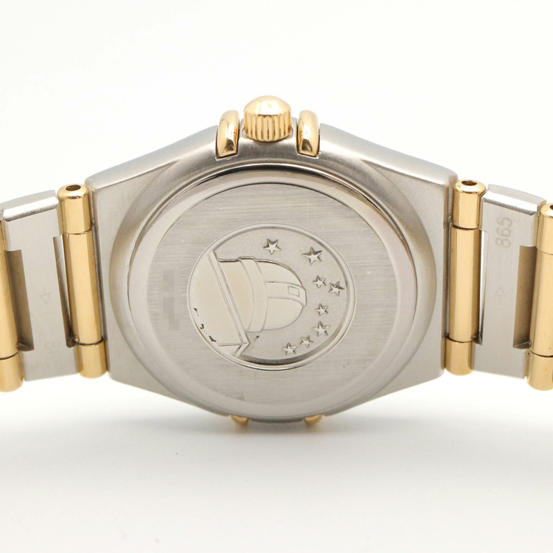 歐米茄星座系列迷你12鑽腕錶，18K黃金精鋼錶殼，鑲鑽，女士款，白色/白色珍珠貝母錶盤，1262.75-4