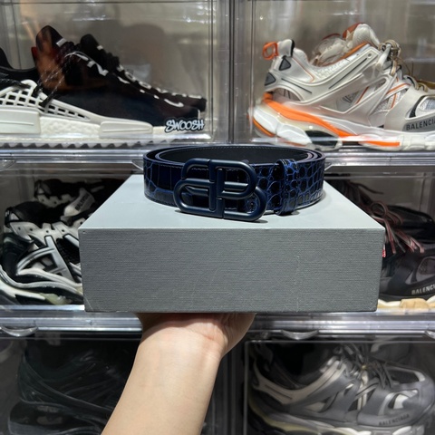 巴黎世家 鱷魚紋 金屬logo皮帶95cm