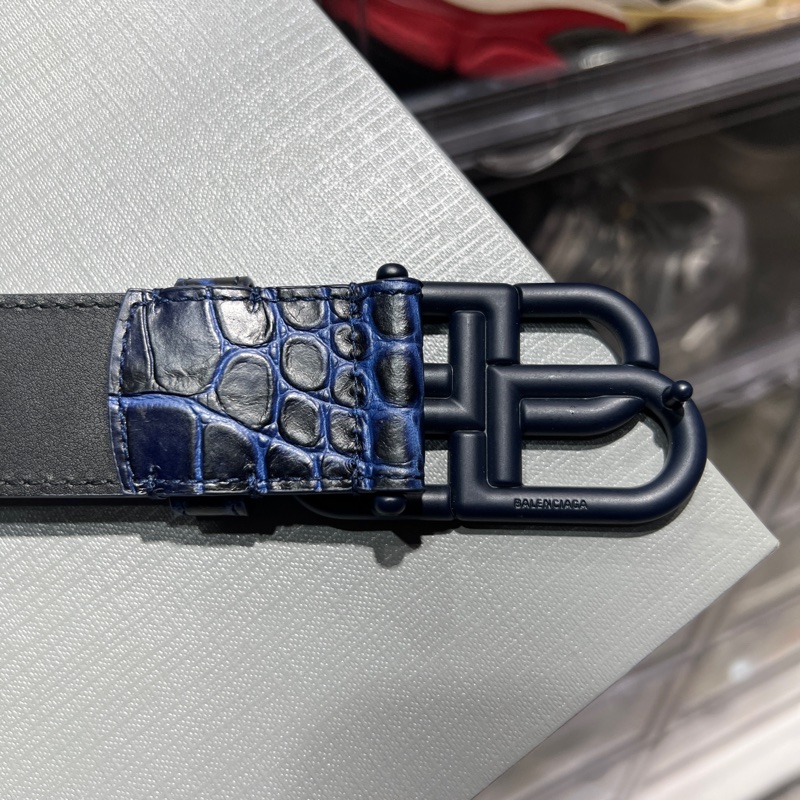 巴黎世家 鱷魚紋 金屬logo皮帶95cm-2