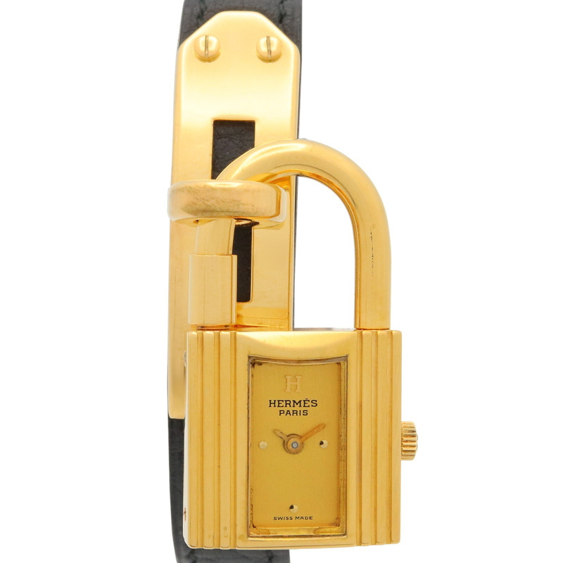 愛馬仕凱莉腕錶，鍍金（GP），皮革錶帶，女士香檳色，KE1.201-0