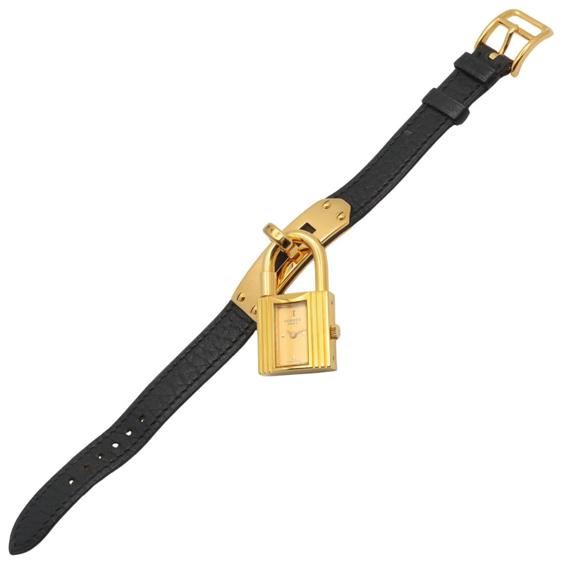 愛馬仕凱莉腕錶，鍍金（GP），皮革錶帶，女士香檳色，KE1.201-2