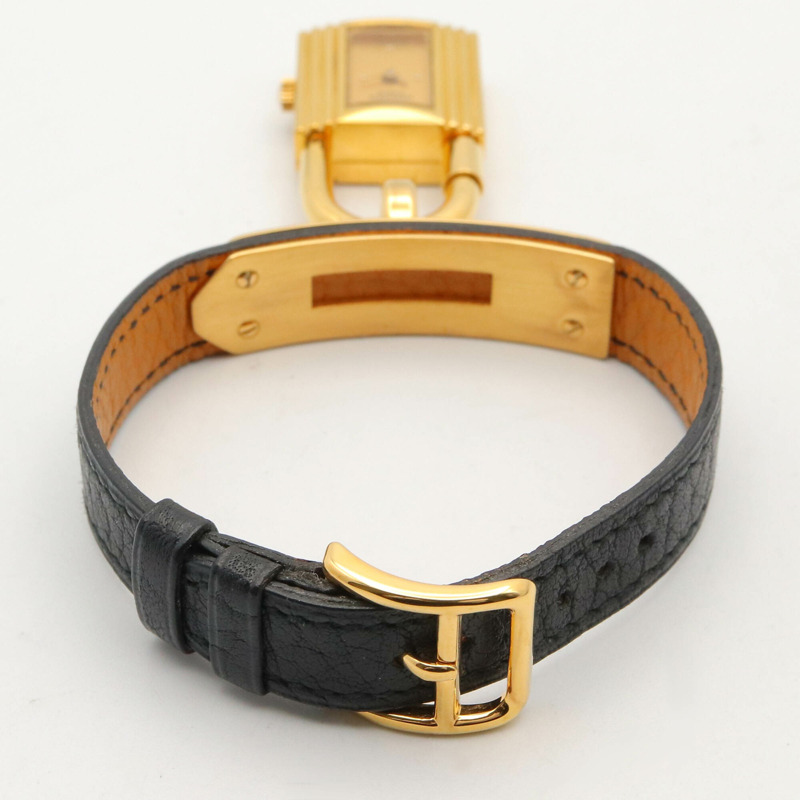 愛馬仕凱莉腕錶，鍍金（GP），皮革錶帶，女士香檳色，KE1.201-3