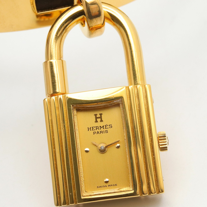 愛馬仕凱莉腕錶，鍍金（GP），皮革錶帶，女士香檳色，KE1.201-4