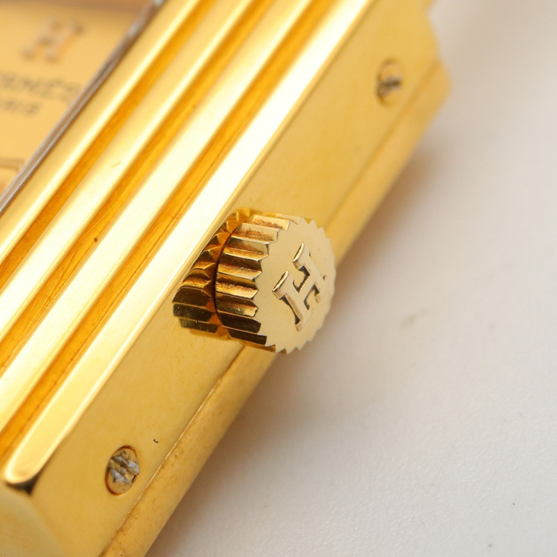 愛馬仕凱莉腕錶，鍍金（GP），皮革錶帶，女士香檳色，KE1.201-6