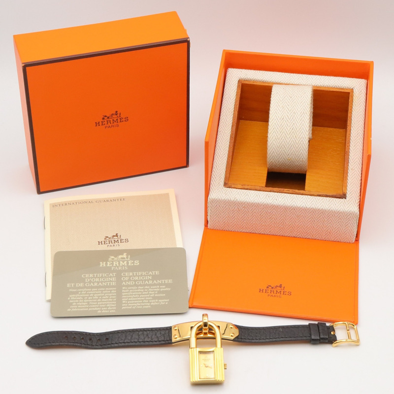 愛馬仕凱莉腕錶，鍍金（GP），皮革錶帶，女士香檳色，KE1.201-9