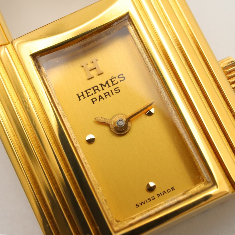 愛馬仕凱莉腕錶，鍍金（GP），皮革錶帶，女士香檳色，KE1.201-10