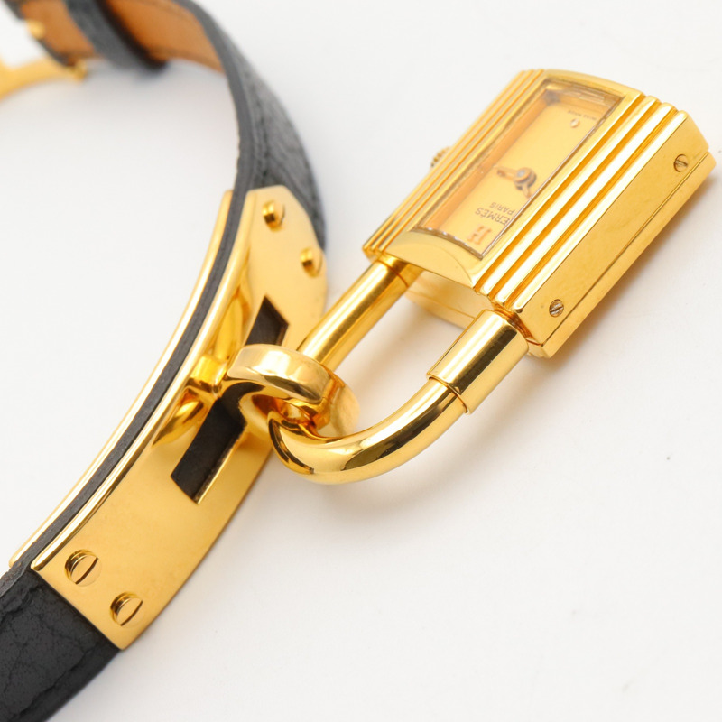 愛馬仕凱莉腕錶，鍍金（GP），皮革錶帶，女士香檳色，KE1.201-11