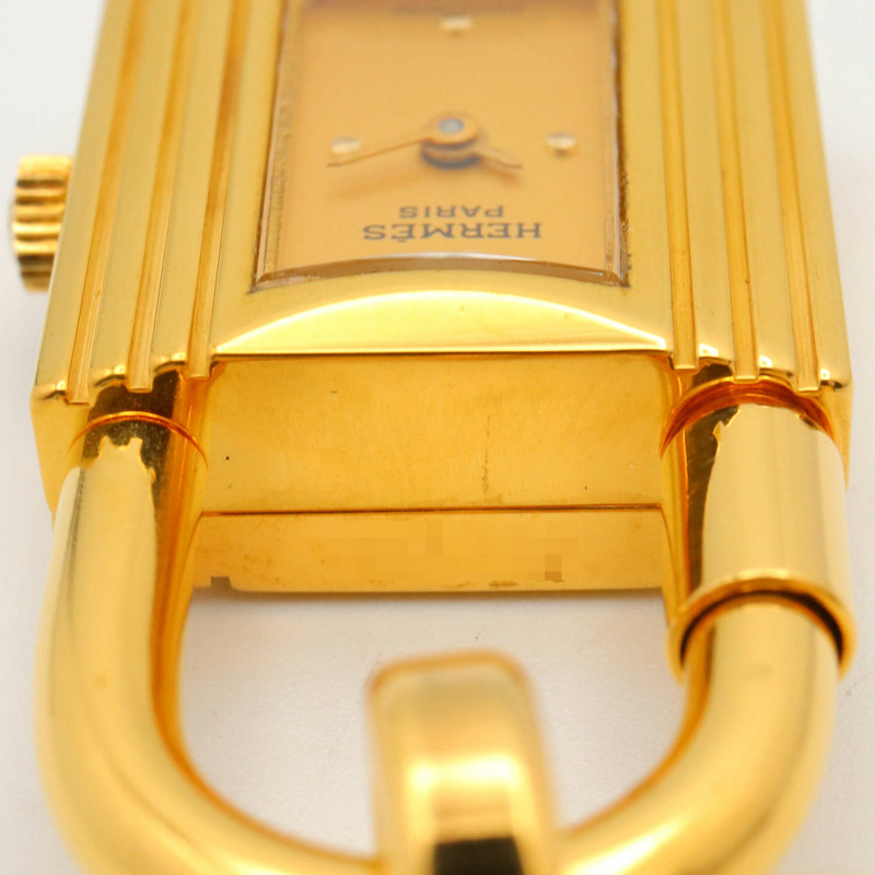 愛馬仕凱莉腕錶，鍍金（GP），皮革錶帶，女士香檳色，KE1.201-12