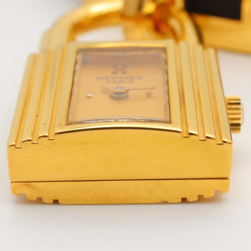 愛馬仕凱莉腕錶，鍍金（GP），皮革錶帶，女士香檳色，KE1.201-13