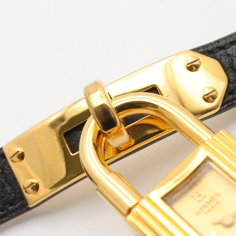 愛馬仕凱莉腕錶，鍍金（GP），皮革錶帶，女士香檳色，KE1.201-14