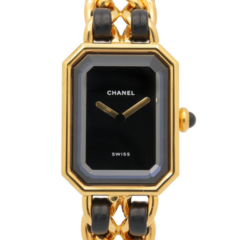 香奈兒 (Chanel) CHANEL Première S 女士腕錶，鍍金 (GP)，皮革錶帶，黑色，H0001