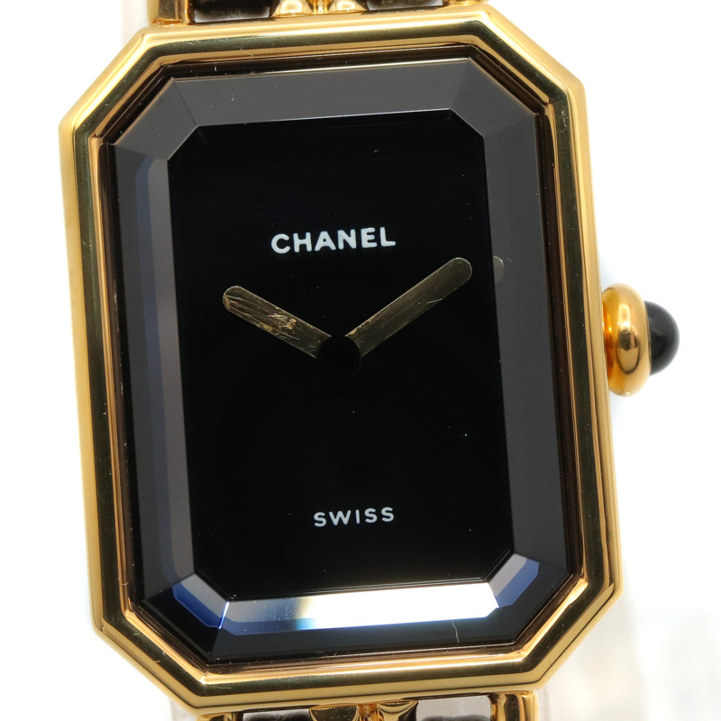 香奈兒 (Chanel) CHANEL Première S 女士腕錶，鍍金 (GP)，皮革錶帶，黑色，H0001-2