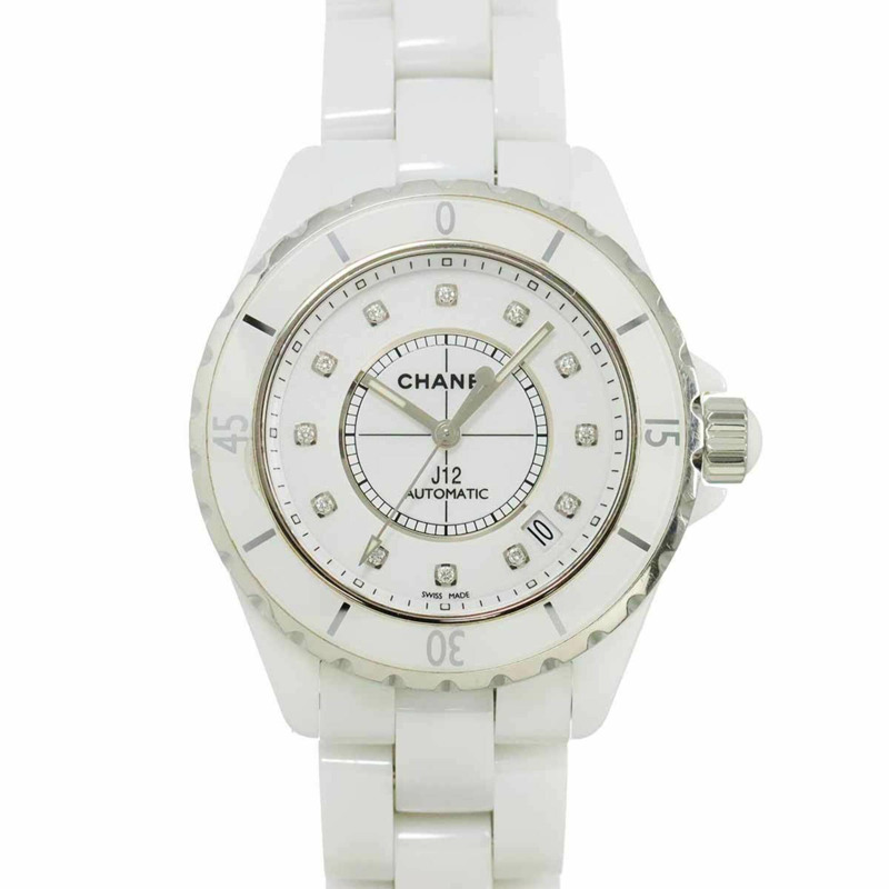 香奈兒 J12 38毫米 H1629 男士腕錶，日期顯示，鑲嵌12顆鑽石，白色陶瓷錶殼，自動上鍊機芯-0