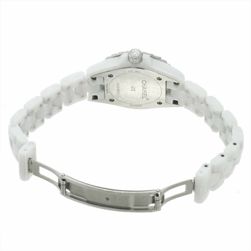 香奈兒 J12 29毫米 H3243 女士腕錶，粉紅藍寶石錶圈，鑲嵌8顆鑽石，白色貝殼陶瓷石英錶-4