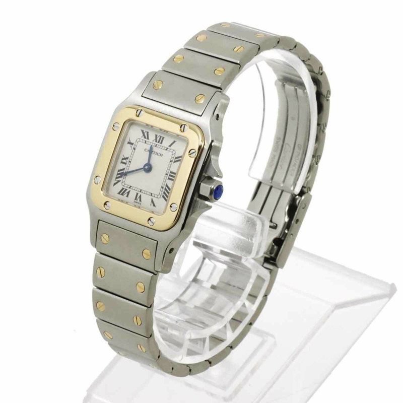 卡地亞 Santos Galbee SM W20012C4 雙色女錶，象牙色及18K黃金，石英錶-2