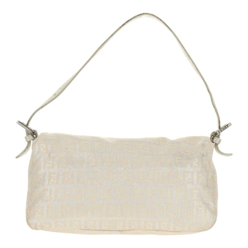 【日本直送】FENDI Zucchino 帆布 Mamma Baguette 肩背包 銀色 正品 ep12129V-2