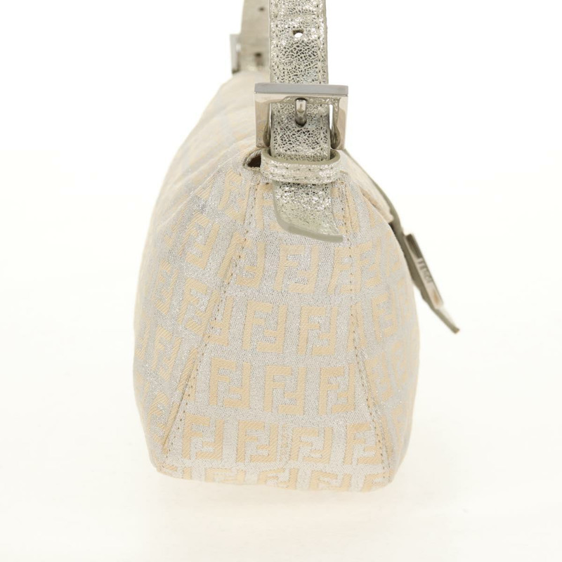 【日本直送】FENDI Zucchino 帆布 Mamma Baguette 肩背包 銀色 正品 ep12129V-4