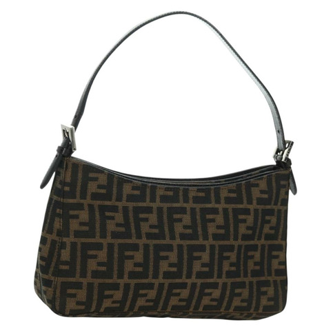 FENDI Zucca帆布肩背包 黑色棕色 正品 172726SAV