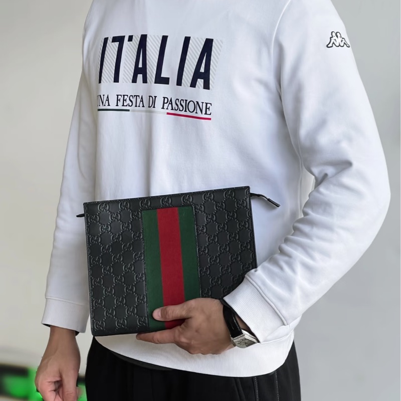 莉亞精品♡ Gucci 黑壓紋手拿包 二手美包-1