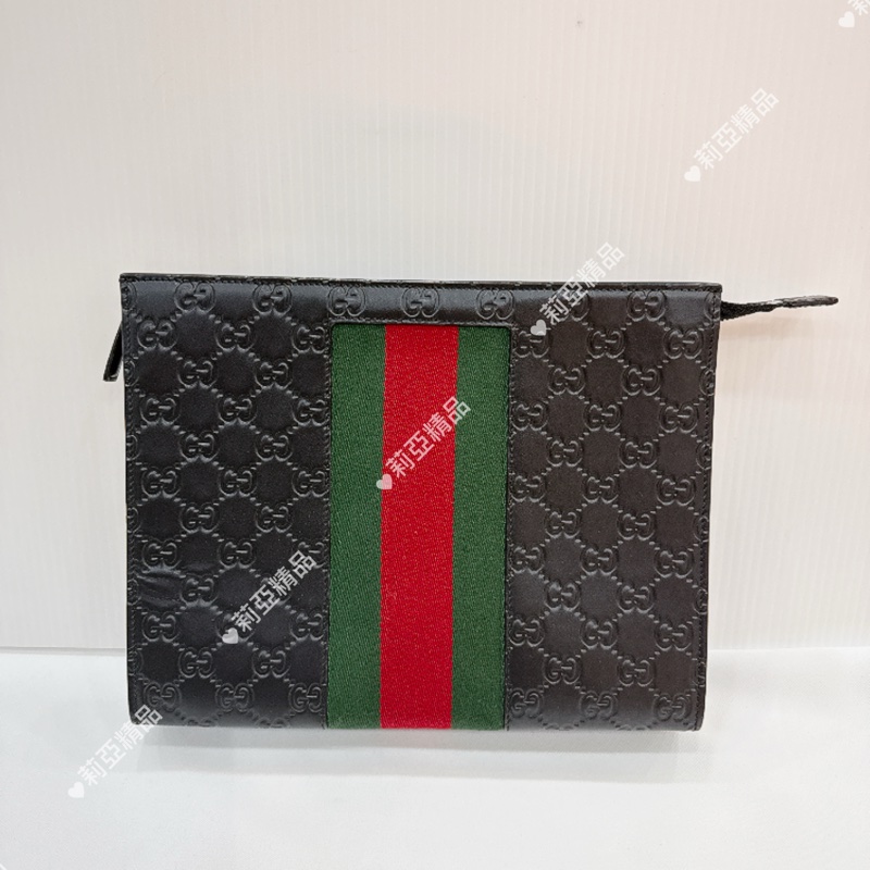 莉亞精品♡ Gucci 黑壓紋手拿包 二手美包-2
