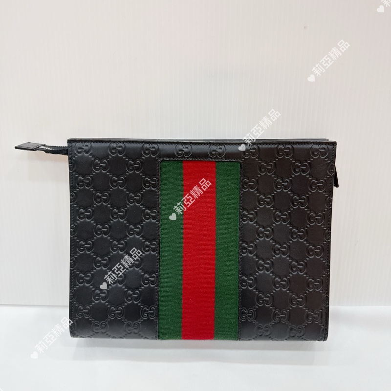 莉亞精品♡ Gucci 黑壓紋手拿包 二手美包-3