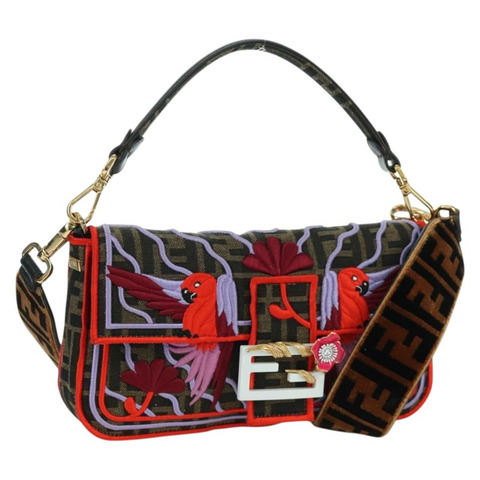 FENDI Zucca帆布Mamma Baguette單肩包 棕色/黑色 正品 171464SM