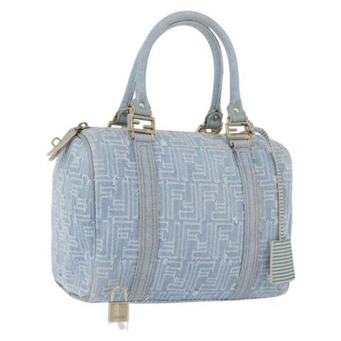 FENDI Zucca帆布波士頓包 淺藍色 金色 正品 168309V