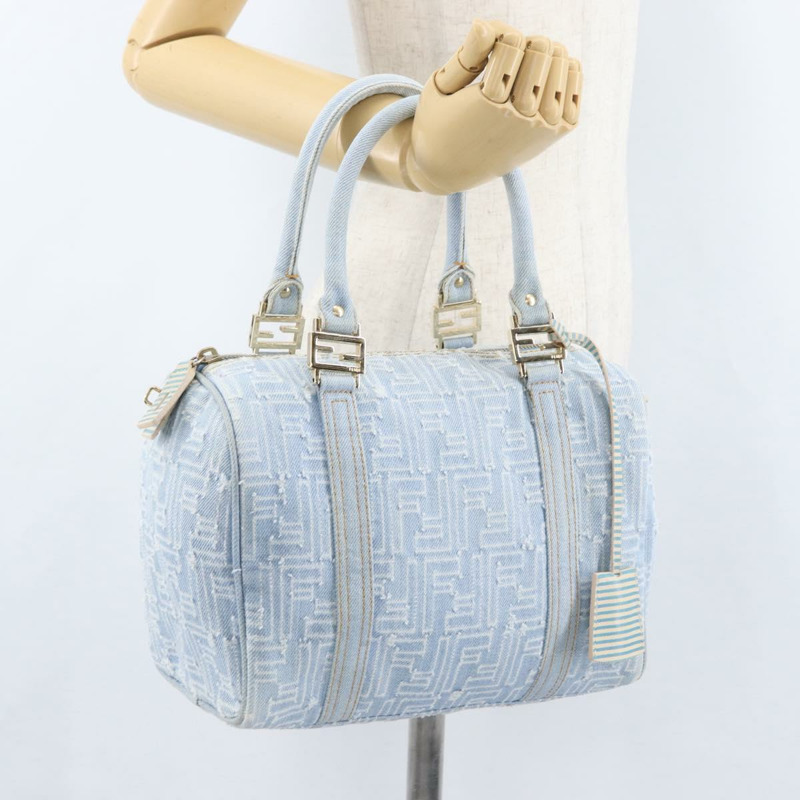 【日本直送】FENDI Zucca帆布波士頓包 淺藍色 金色 正品 168309V-23