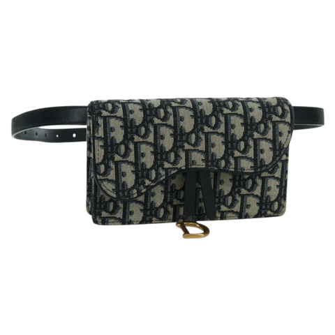 Christian Dior Trotter帆布馬鞍腰包，海軍藍/金色，正品，貨號171490SAV