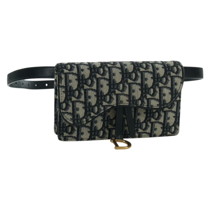 【日本直送】Christian Dior Trotter帆布馬鞍腰包，海軍藍/金色，正品，貨號171490SAV-0