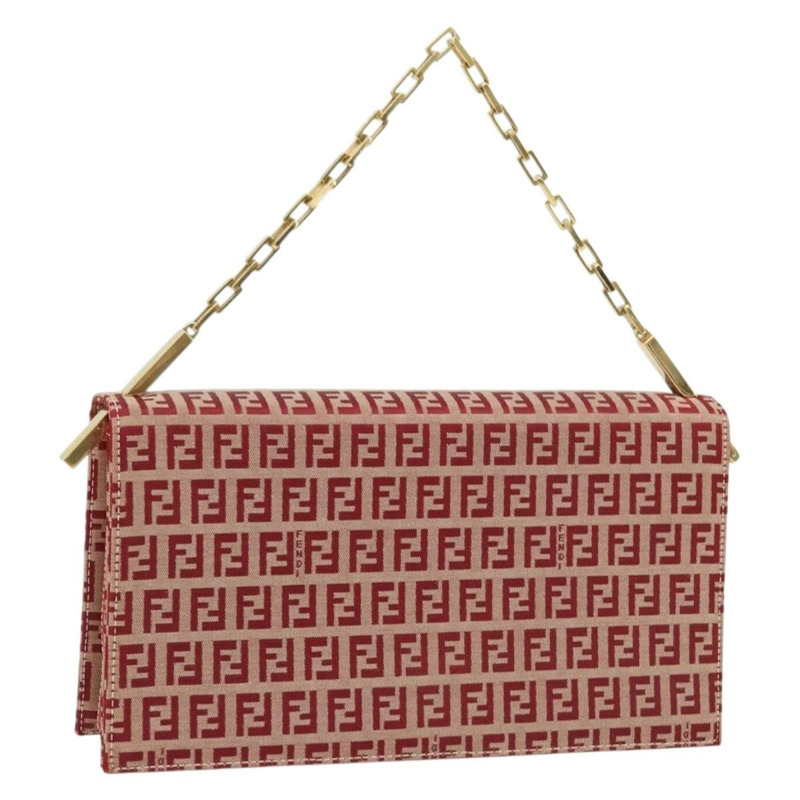 【日本直送】FENDI Zucchino帆布鏈單肩包 紅色金色 正品 ARZ091SAV-0