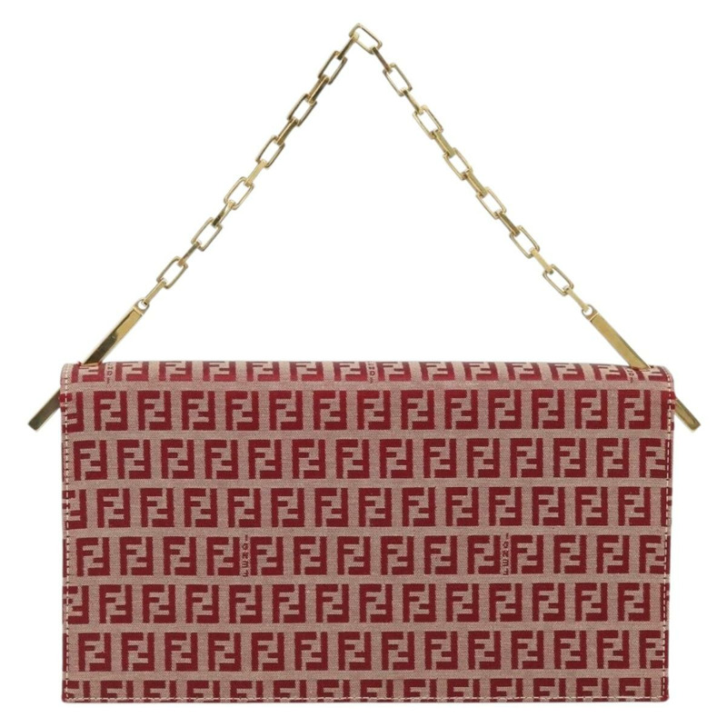 【日本直送】FENDI Zucchino帆布鏈單肩包 紅色金色 正品 ARZ091SAV-1
