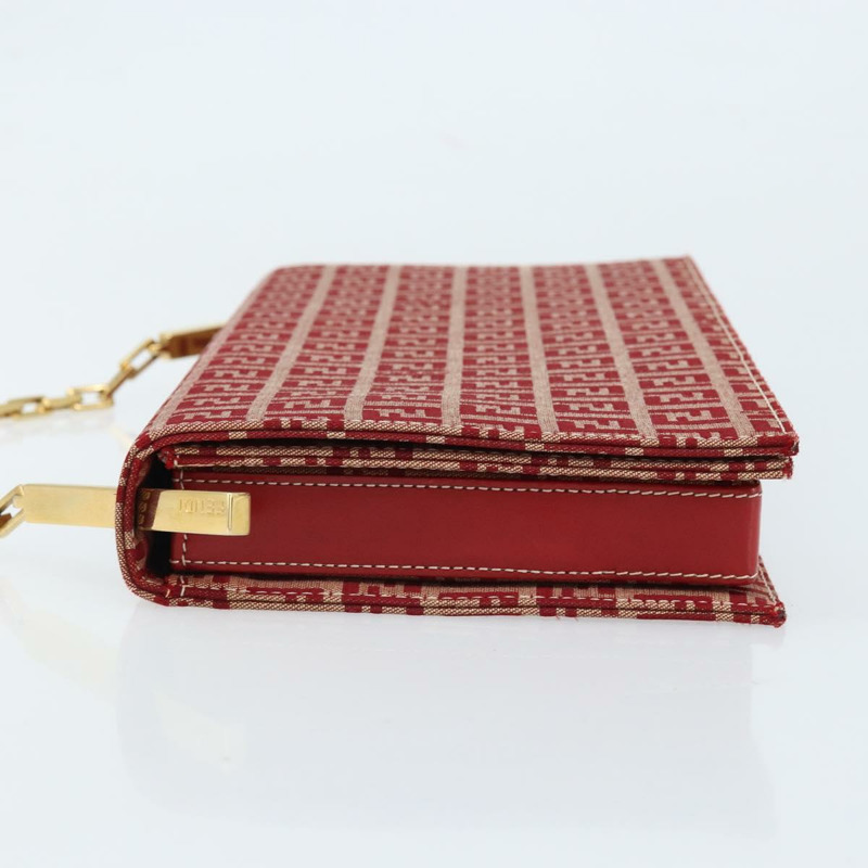 【日本直送】FENDI Zucchino帆布鏈單肩包 紅色金色 正品 ARZ091SAV-3