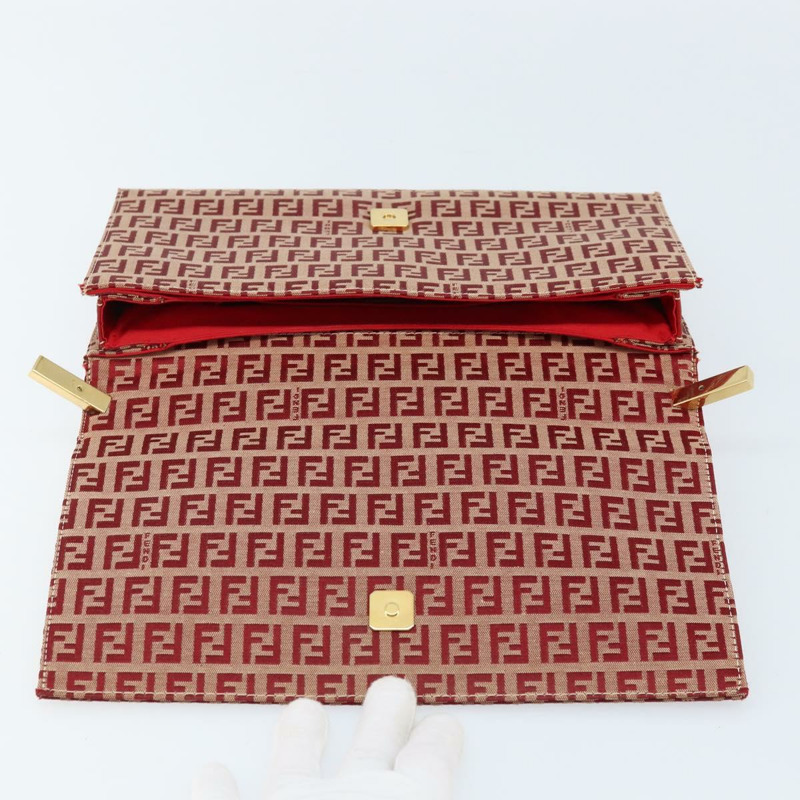 【日本直送】FENDI Zucchino帆布鏈單肩包 紅色金色 正品 ARZ091SAV-8