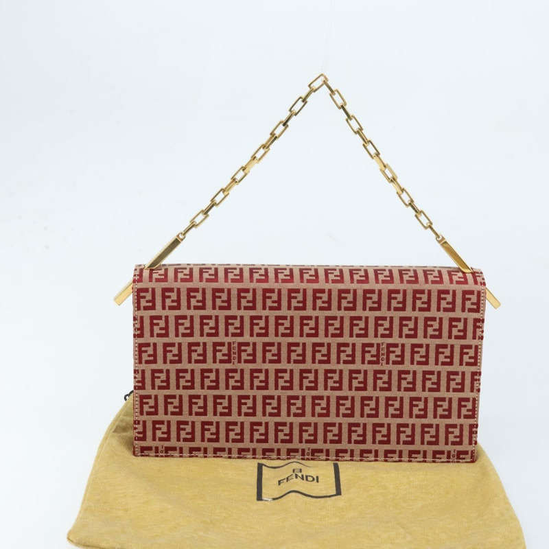 【日本直送】FENDI Zucchino帆布鏈單肩包 紅色金色 正品 ARZ091SAV-11