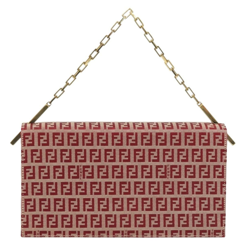 【日本直送】FENDI Zucchino帆布鏈單肩包 紅色金色 正品 ARZ091SAV-12