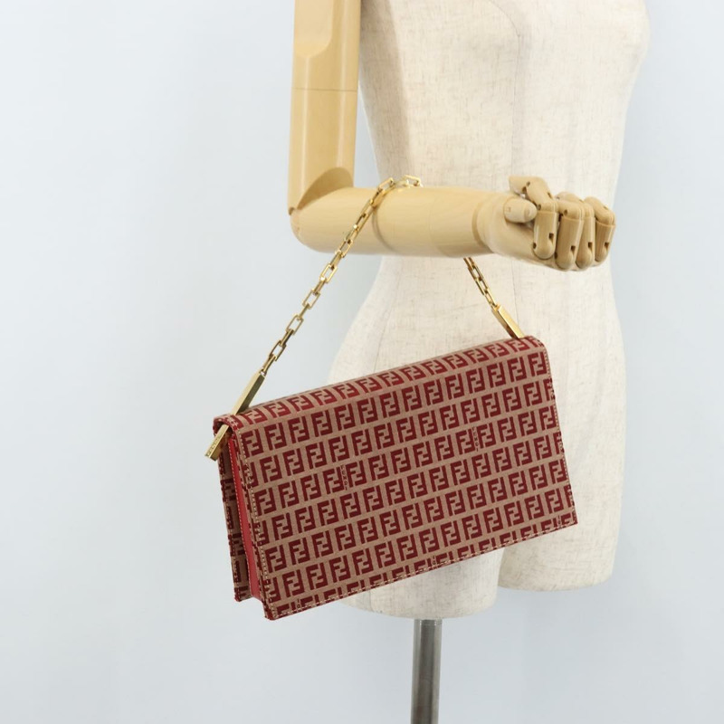 【日本直送】FENDI Zucchino帆布鏈單肩包 紅色金色 正品 ARZ091SAV-23