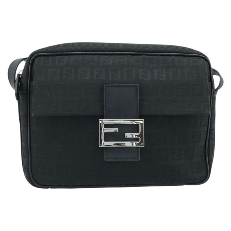 【日本直送】FENDI Zucchino帆布單肩包 黑色 銀色 Auth mr2153V-12