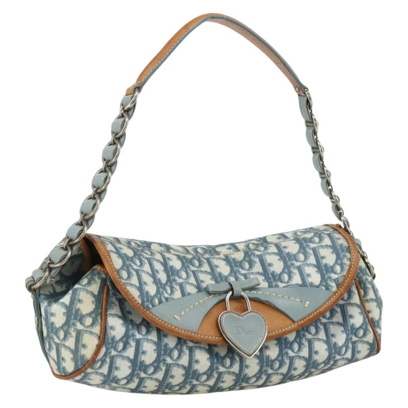 【日本直送】Christian Dior 鏈條 Trotter 帆布浪漫包 藍色銀色 正品 173353V-0