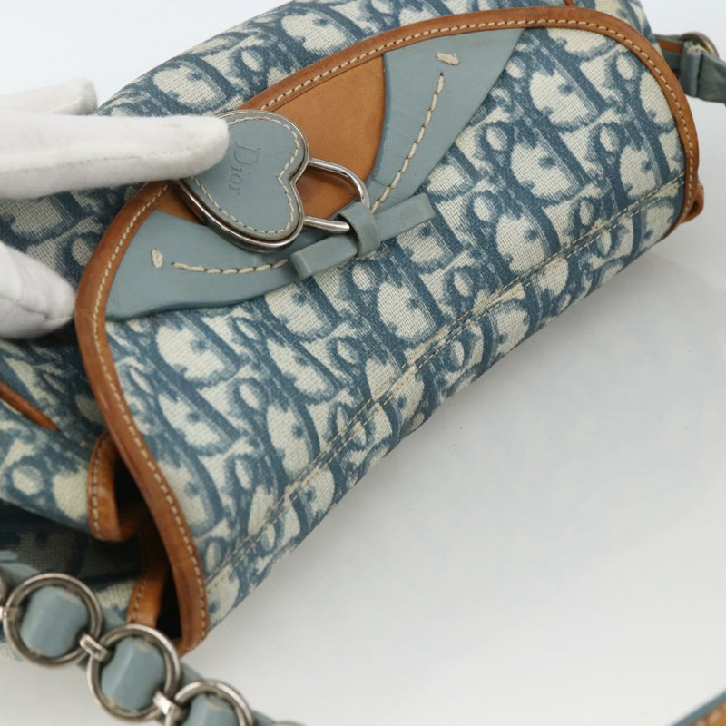 【日本直送】Christian Dior 鏈條 Trotter 帆布浪漫包 藍色銀色 正品 173353V-5