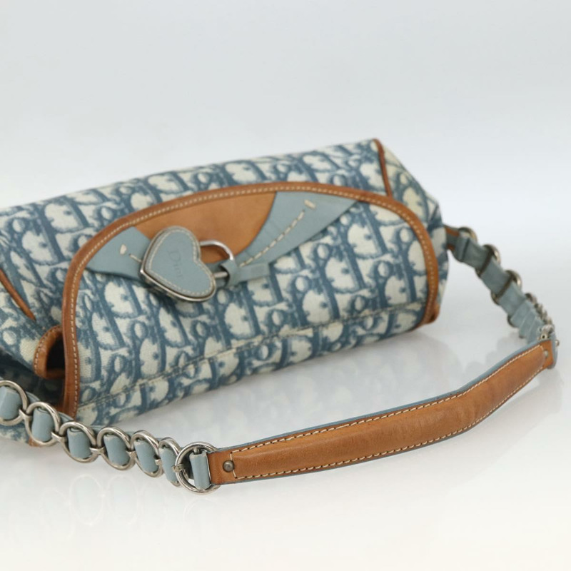 【日本直送】Christian Dior 鏈條 Trotter 帆布浪漫包 藍色銀色 正品 173353V-6