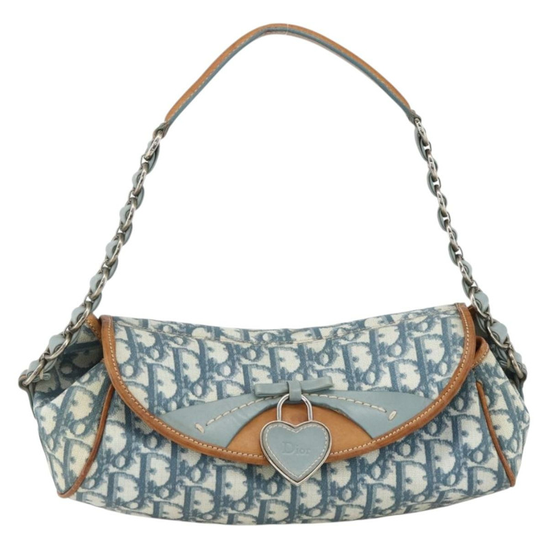 【日本直送】Christian Dior 鏈條 Trotter 帆布浪漫包 藍色銀色 正品 173353V-12